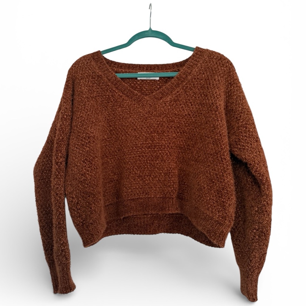 Double Zero Chestnut Brown V-Neck Women's Sweater chenille